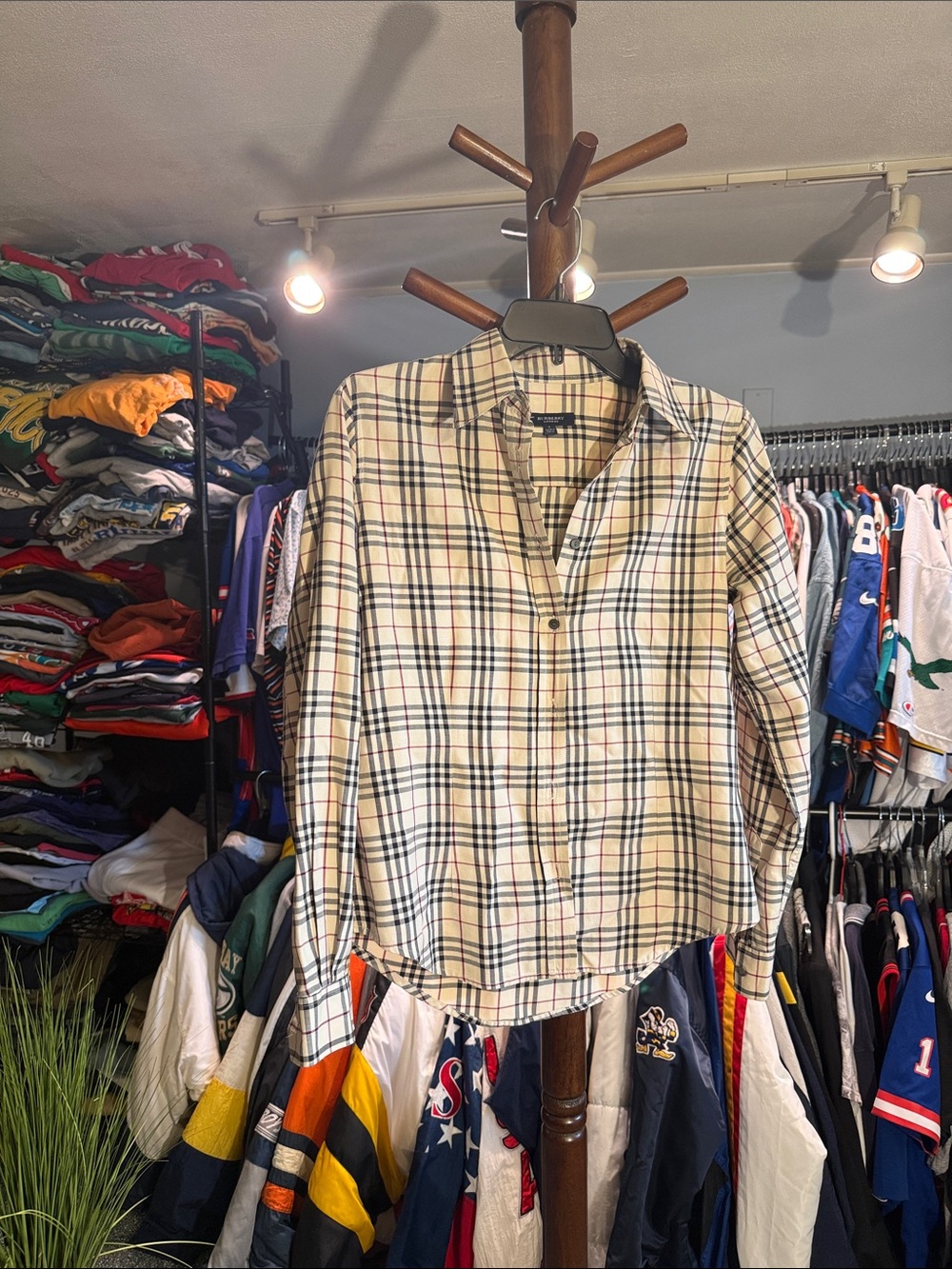 Burberry Classic Beige Plaid Button-Up Shirt - Picture 2 of 5